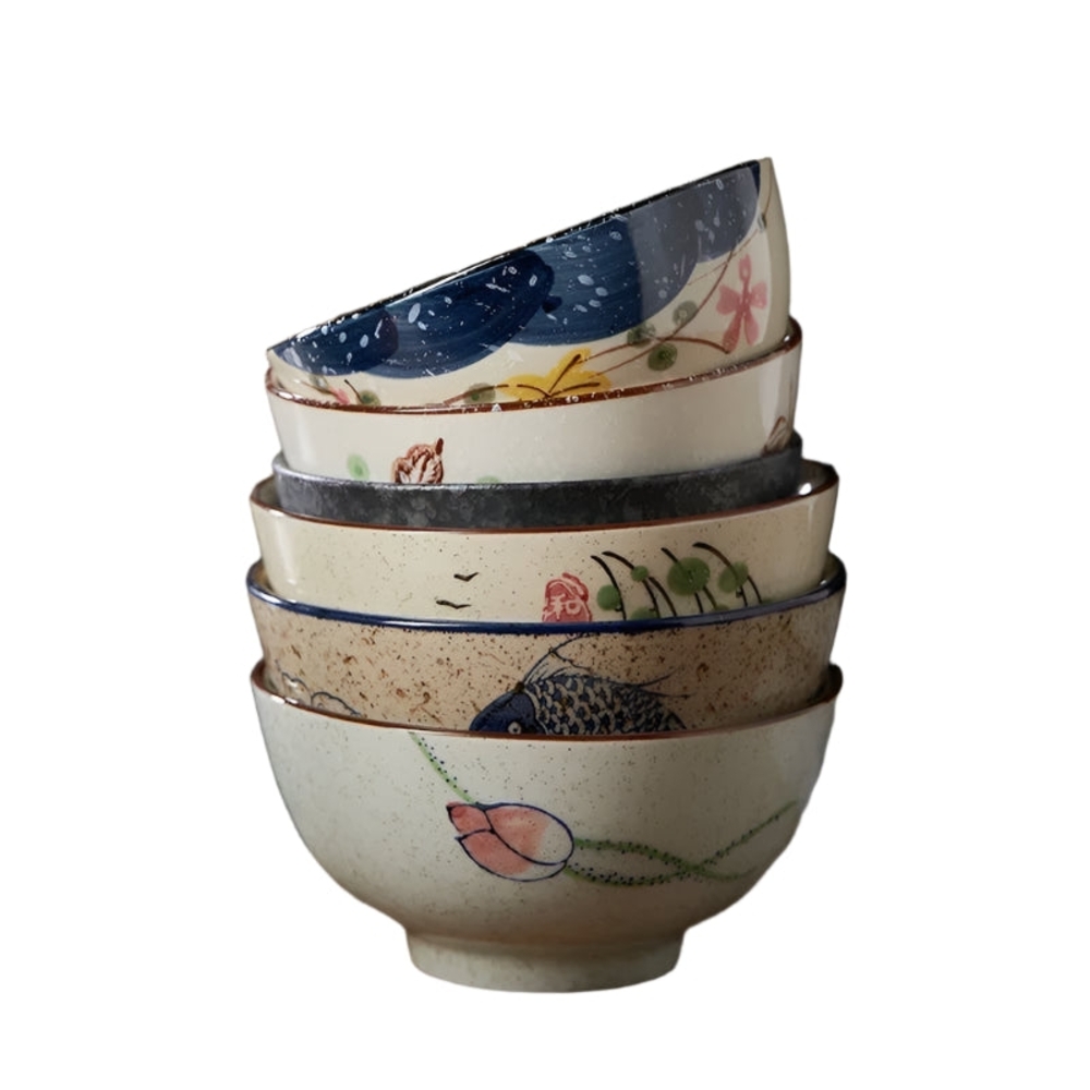 5 Pc Artistic Ceramic Bowl Set - MulticolorJapanese 4.5-inch Ceramic Rice Bowl